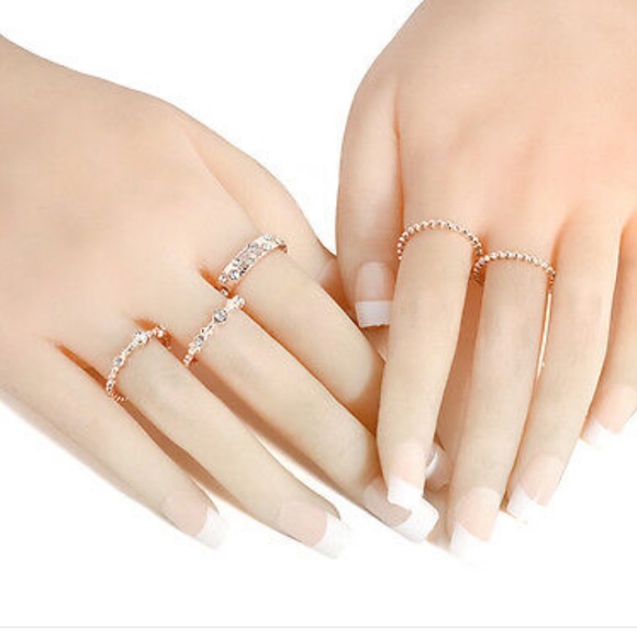 New 5Pcs/Set Crystal Rose Gold Stackable Ring - Picture 3 of 6